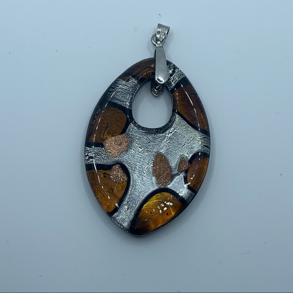 vintage art glass pendant Home Studio Silver & Orange Teardrop Necklace